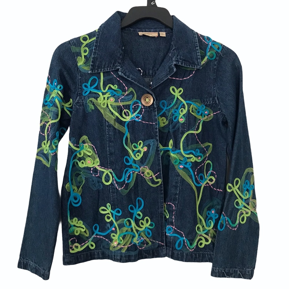 CHOICES Denim Jacket NWT Petite Small Embellished Long Sleeve Snap Front Unlined
